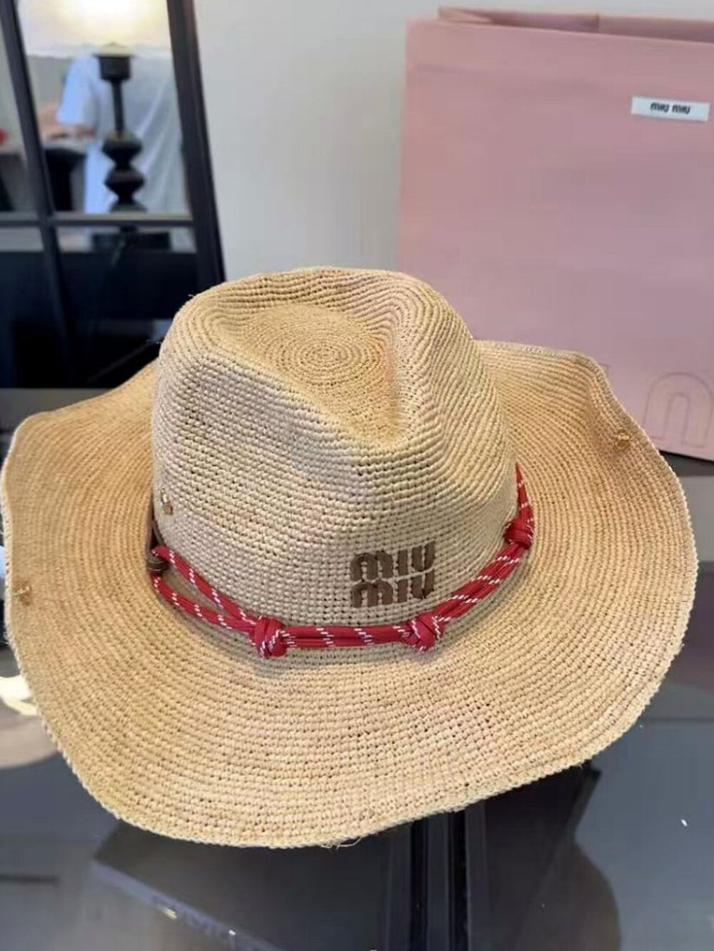 Miu Miu Logo Embroidery Summer Sun Hat Cowboy Style